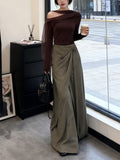 Temperament Set Of A Set Of Ootd Wearing Casual Style Retro Curry Long-Sleeved Top Broad Leg Pants Two Sets 2025 Autumn