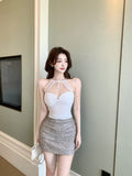 2907# Summer New Pure Lust Lace Hanging Neck Strap Sling Vest Slimmed Female Fixed With Chest Cushion