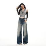 Winter Plan 25 Spring New Mid-Rise Rollover Retro Water Wash Broad Leg Pants