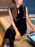 New Chinese High-End Simulation Silk Velvet Lace Vest Lace Skirt Lace Skirt Thin Suit Woman