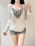 2026 New Pure Sweet Striped Senior Bathing Suit Beautiful Lady Micro-Permeable Burqa Holiday Hot Spring Bathing Suit Woman