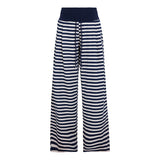 2025 New Autumn And Winter Striped Loose Comfortable Trousers Blue And White Drawstring With Elastic Slack Design Sense