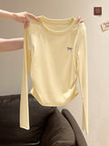 Milk Yellow Long Sleeve Slim Bottoming Shirt T-Shirt Women 2025 Early Autumn New Waist Show Thin Small Man Inside The Coat