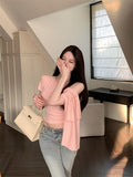 French Babes Ribbon Slanted Shoulders Short-Sleeved T-Shirts In The Summer New Design Sense Of Irregular Thin Temperament Top