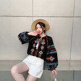 Ethnic Wind Embroidered Cotton Tupling Tweed With Lantern Sleeve Yunnan Tibet Tourism Wearing Shirt 2025 Spring And Summer
