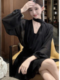 French Sexy Design Feeling Waist Slightly With Long-Sleeved Dress 2026 Spring And Autumn New Sexy A Skirt