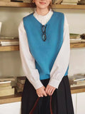 I Sicily French Retro Wool Knitted Vest Literary Stacked With Round Collar Sweater Vest