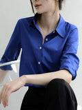 Little Klein Blue Shirt Women Spring And Autumn Simple Temperament Small Loose Shoulder Long Sleeves Blue Shirt