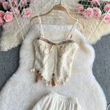 Yunnan Dali Tourism Holiday Wearing A Female Sweet Tuxedo Sling Sling Vest Lace Splicing High Waist Half-Dress Suit