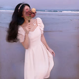French-Style White First Love Dress 2025 Summer New Retro Super Fairy Bubble Sleeve Temperament Medium Long Dress