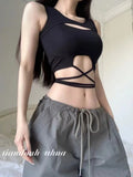 Pure Desire Black Hollow Sling Vest Women Summer Outside Wearing A Small Design Of Small Body Strap Strapped Short Babes Top