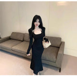 Sweet And Spicy Atmosphere Feel Inside The Bottom Dress Women's Autumn And Winter With A Coat To Collect Beautiful Temperament Chic Hanging Neck Dress