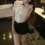 Miu Is A Good Card, The Little Ma's Hair Summer Knitted Doll Collar Short-Sleeved Shirt Woman