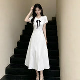 French First Love Doll Collar Giant Good-Looking Dress Women Summer College Style Gentle White Short-Sleeved Temperament Long Dress