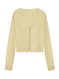 Dream Girl_Basic Line Hollow Diamond Buckle Cardigan / U-Neck Wool Knitted Jersey Baby Blue Knitted Cardigan