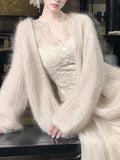 [Sakura Snow] Pure Lust Wind V Collar Tectar Clad Mesh Skirt Cardigan Three-Piece Lace Women's Series