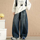 Cute Street Loose Broad Leg Three-Dimensional Cut-Shaped Water Wash Jeans Drag Floor Pants Nine-Point Trousers Length