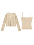 Empty-In-Style Collared V-Neck Knitted Set Sling/Sn-Wearing Cardigan