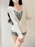 2026 New Pure Sweet Striped Senior Bathing Suit Beautiful Lady Micro-Permeable Burqa Holiday Hot Spring Bathing Suit Woman