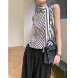 French Simple Vertical Striped Tops 2025 Summer New High-End Niche Temperament Hanging Neck Sleeveless Vest Shirt