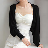 French Small Shoulder Ice Silk Knitted Sun-Wearing Women Thin Shawl Sweater With Sling Skirt Outer Hoodie Top