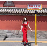 Small Flying Sleeves With Red Wave Dot Dress Women's Summer French Gentle Lotus Leaves Side To Collect Thin A Word Dress