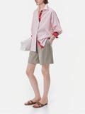 [Spring Day Sweet Tea] Striped Long Sleeve Pink Shirt Woman 26 Spring And Summer Design Senses Slack Tie