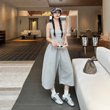3 Color Vintage Loose Broad Leg Pants Lazy Tight Waist Seven-Point Trousers Summer Casual Pants Women