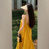 Hainan Sanya Resort Beach Dress Sexy Loose Back Dress Xishuangbanna Sling Design Long Dress Summer