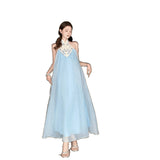 2025 High-End Exquisite Dress Light Luxury High-End Sense Of New Chinese Style Embroidery Temperament Blue Dress