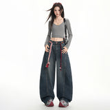 Vintage Wide-Legged Jeans Women Loose Thin-Skinny 2025 New Drag Trousers Without Belts