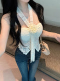Purely Sexual Lace Tat Bra Wearing Female Sweet Hot Babes Thin Slings Summer Hanging Neck Short Waistcoat