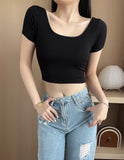 A058# Black French Sweet Hottie Collar Collared Long-Sleeved T-Shirt Red Fried Street High-Waisted Umbilly Short