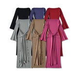 Rose Red Shoulder More Wearing French Spring And Autumn Sexy Dress Women Casual Commuting Horn Sleeves Thin Dress
