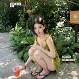 Original Fabric Side Sling Lace Trousers Sleeveless Dress Women Summer Small Fresh Green A Skirt