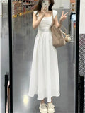 Blue Square Tie Dress Women's Summer 2025 New Splicing Skirt High-End Waist Display Thin Dress