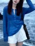 2026 Spring And Summer New Ice Silk Thin Jacket Half-Buckle Knitted Jersey Women's Loose Long-Sleeved Sunscreen Top