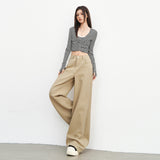 Ki Color Straight Jeans Women 2025 Autumn And Winter New High-Waisted Loose Thin Broad Leg Trousers