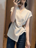 French Temperament V-Neck Short-Sleeved T-Shirt Women's 2026 Summer New Collection Of Thin Irregular Shirt Chic Top