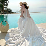 French White Moon Hanging Neck-Lup Dress Sexy Pure Wind White Temperament Atmosphere Holiday Beach Dress