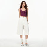 Cream Blue Seven-Point Trousers Summer Thin Straight Loose Thin Denim Trousers 2025 Burst Spandex