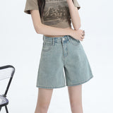 1527# New High-Waisted Denim Shorts Women Loose Design Feel Niche Retro Broad Legs A Word Hot Pants Thin