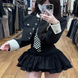 Spice Girls Thin Collar Pure Lusty Long-Sleeved Top Spring And Autumn High Waist Half-Body Short Skirt College Style Jk Suit Woman