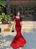 Hepburn French Temperament Summer New Folds Pure Desire To Pack Short-Sleeved Ass Fishtail Dress Hanging Long Dress