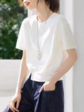 Casual Design Feeling Under The Open Fork Decorative Buckle Short-Sleeved T-Shirt 2025 Summer New T-Shirt Girl