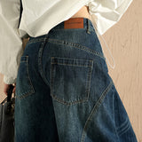 Cute Street Loose Broad Leg Three-Dimensional Cut-Shaped Water Wash Jeans Drag Floor Pants Nine-Point Trousers Length