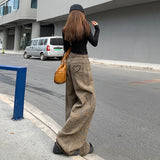 Love Embroidery Repair Ancient Low Saturated Leopard-Print High-Legged Loose Jeans Trousers & Long Spandex