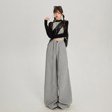 Vintage High-Waist Loose Broad Leg Trousers Tight Waist ³é³é Rope Set Of Casual Pants Women Autumn Winter & Trousers Lengthened