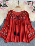 Spring Dress 2025 Holiday National Style Retro Heavy Industry Embroidery Flowers Ocean Gas Lantern Sleeve Loose Blouse Tide