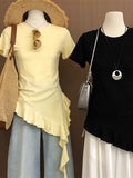 Casual Lazy Wind In Short-Sleeved T-Shirt Women's Summer New Shoulder Shirt Cover Body Slimy Yellow Top